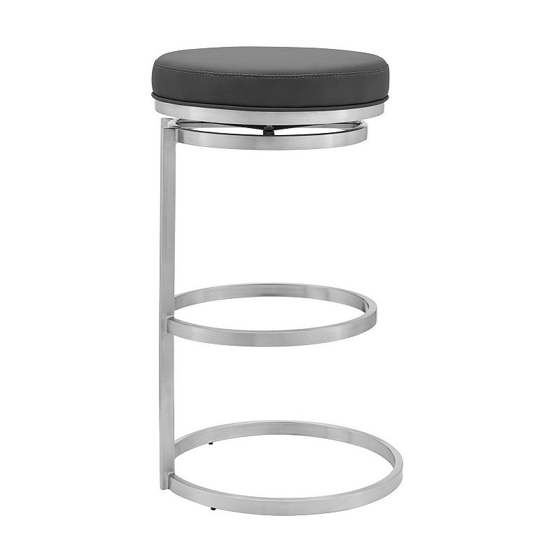 Vander 30 Gray Faux Leather and Brushed Stainless Steel Swivel Bar Stool