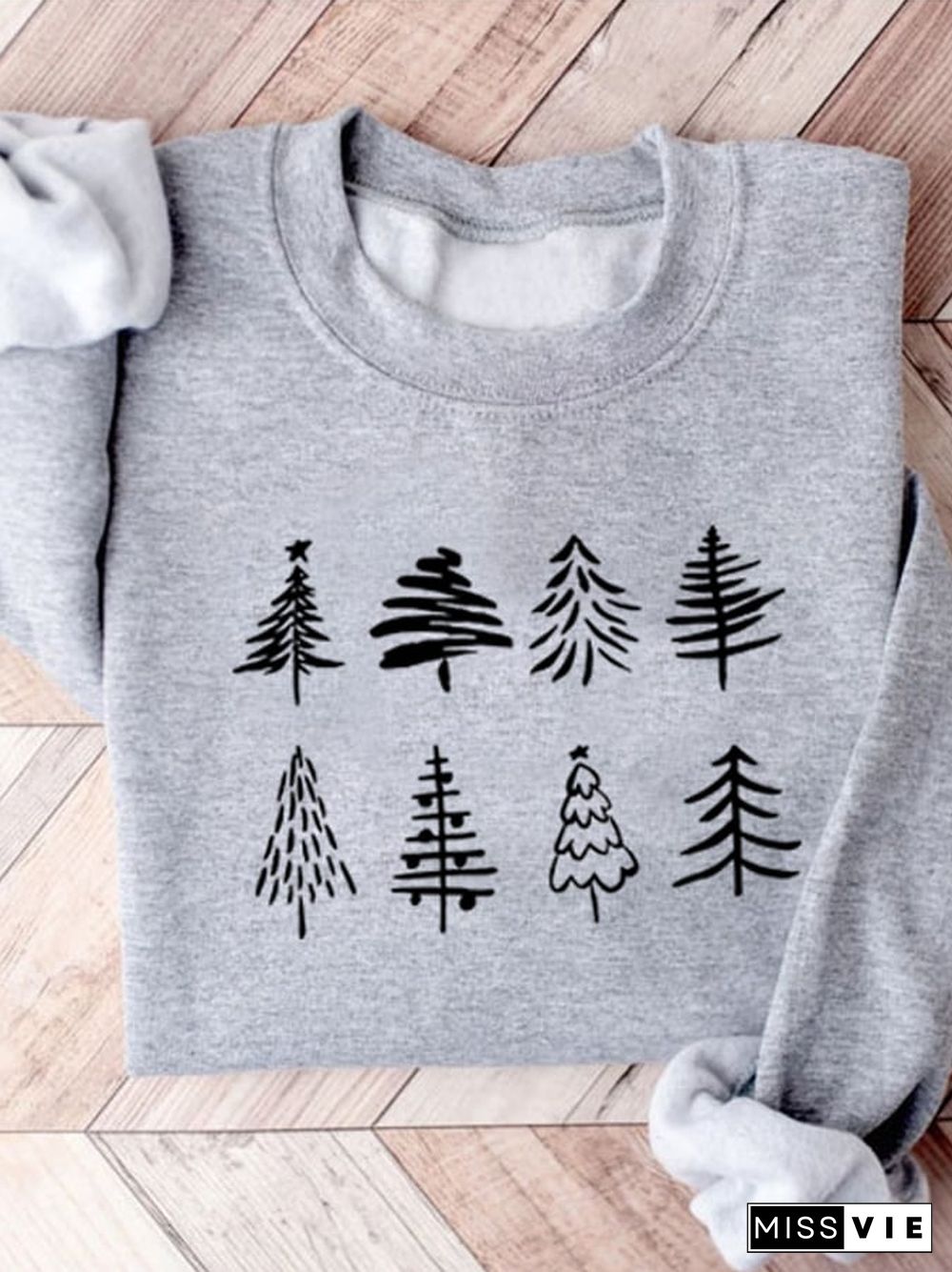 Women'S Christmas Tree Print Long Sleeve Sweatshirt