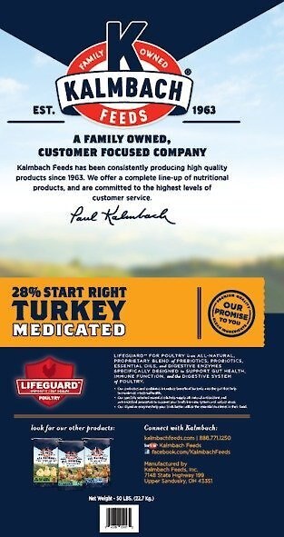 Kalmbach Feeds 28% Start Right Medicated Turkey Feed， 50-lb bag