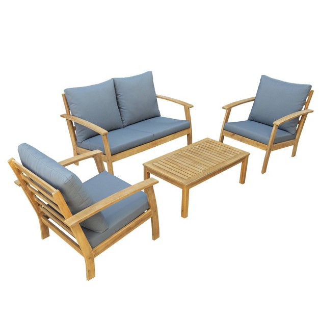 Truwood 4pc Fsc Wood Patio Set With Cushions Gray Dukap