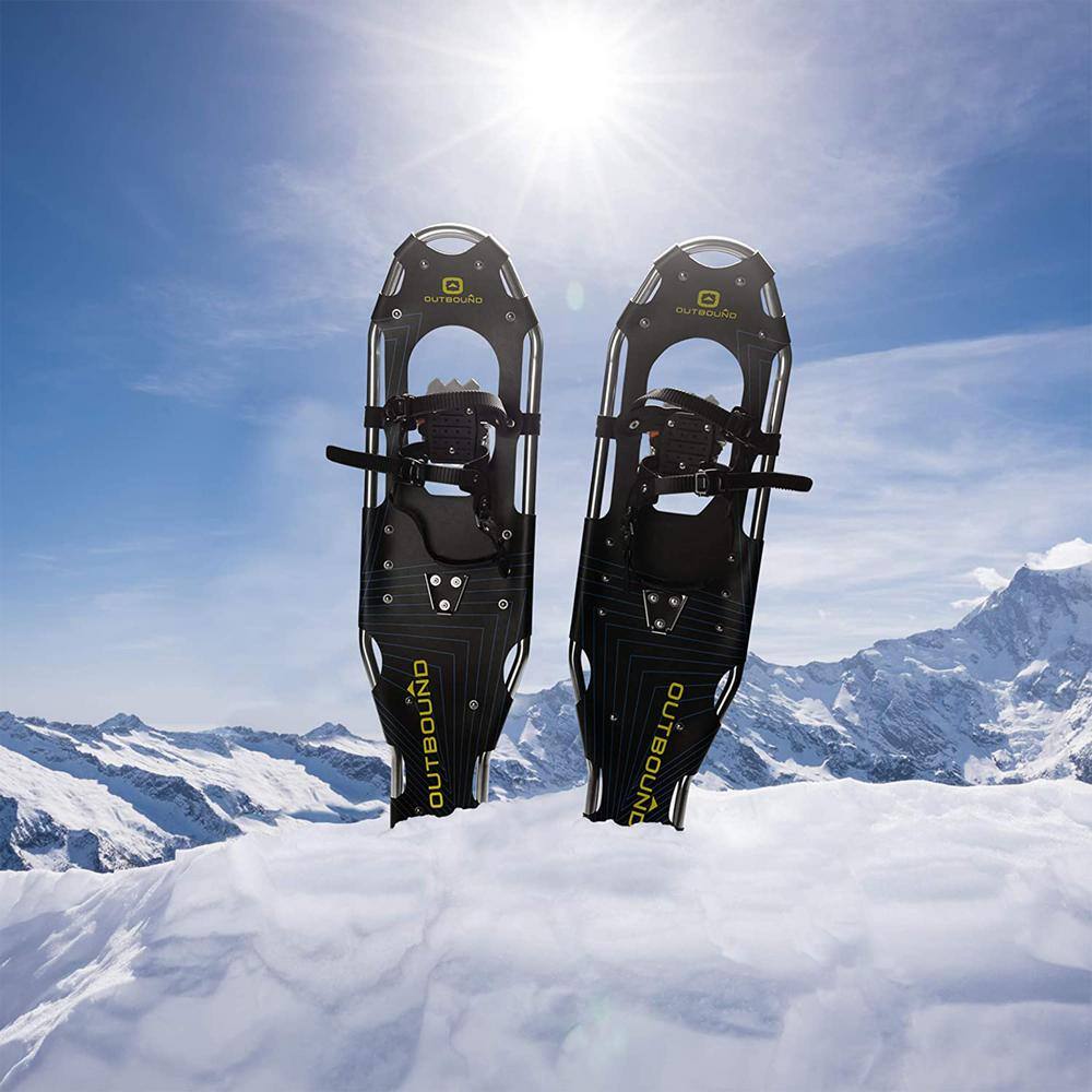 OUTBOUND 19 in. Lightweight Aluminum Snowshoes Kit with Poles and Carrying Tote Bag in Black CTI0821078