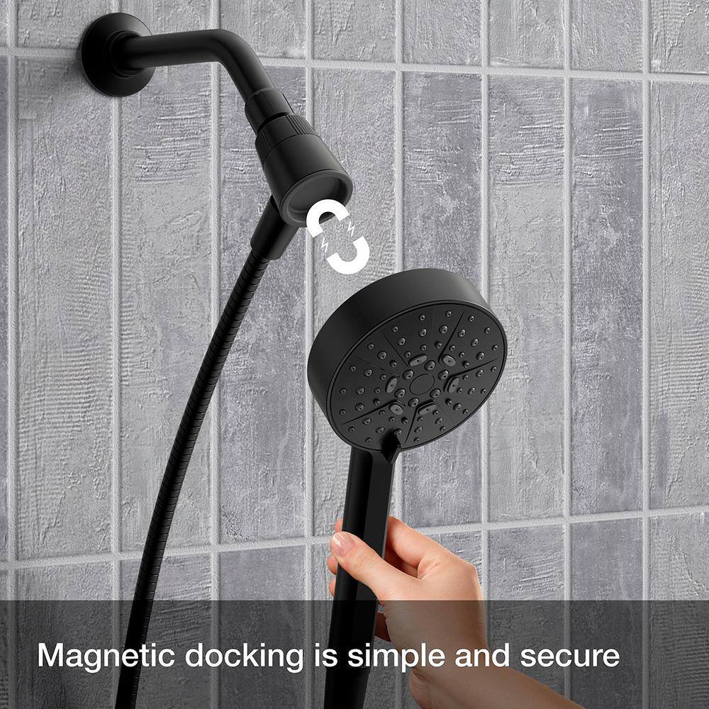 KOHLER Lively 4-Spray Patterns 4. 3125 in. Wall Mount Handheld Shower Head with Hose in Matte Black REC26822-G-BL