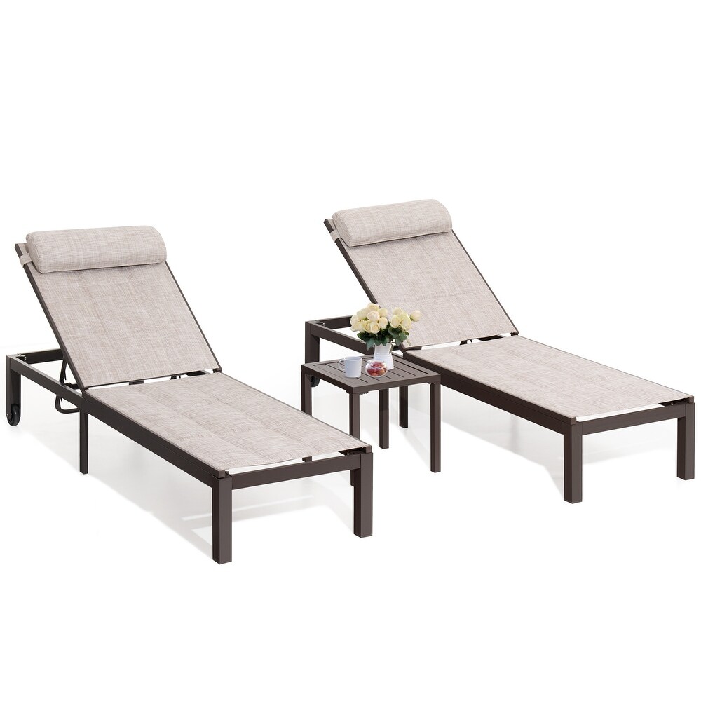 Outdoor Sun Lounger Pool Side Recliner Adjustable Chaise Lounge Chair   Table Set   77.17\