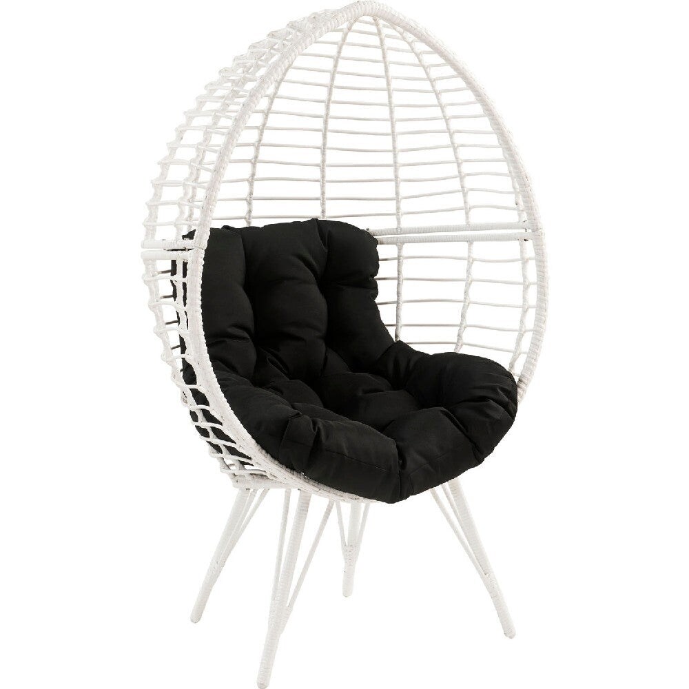 Wicker Patio Lounge Chair with Angled Metal Legs   White   62 L x 40 W x 26 H Inches