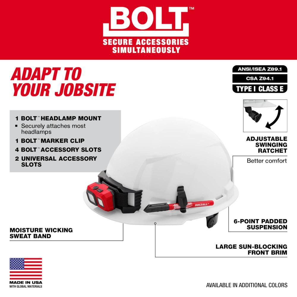 MW BOLT Green Type 1 Class E Front Brim Non-Vented Hard Hat with 6 Point Ratcheting Suspension 48-73-1126