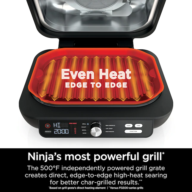 Ninja IG601 Foodi XL Pro 7-in-1 Indoor Grill 15.7-in L x 17.4-in W Non-stick Residential， Black， 4 Quarts