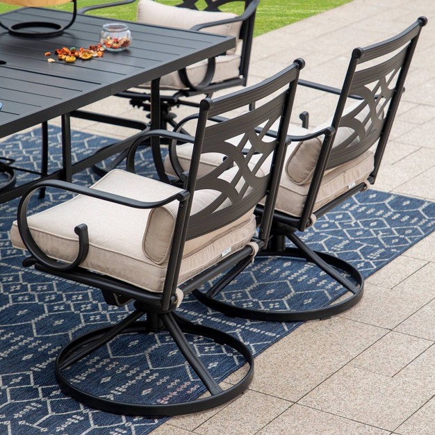 7pc Outdoor Dining Set Swivel Chairs With Cushions Steel Table Umbrella Hole Rust amp Water Resistant Captiva Designs