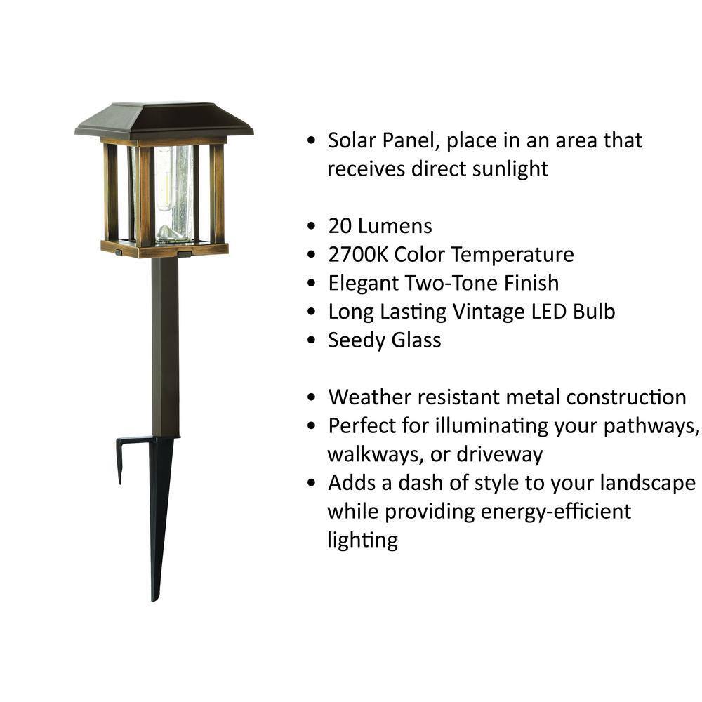 Hampton Bay Taylor 20 Lumens Solar 2-Tone Bronze and Wood LED Landscape Pathway Light Set with Vintage Bulb (4-Pack) P9108-03