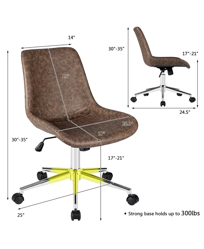 Costway Mid Back Office Chair Armless Adjustable PU Leather Task