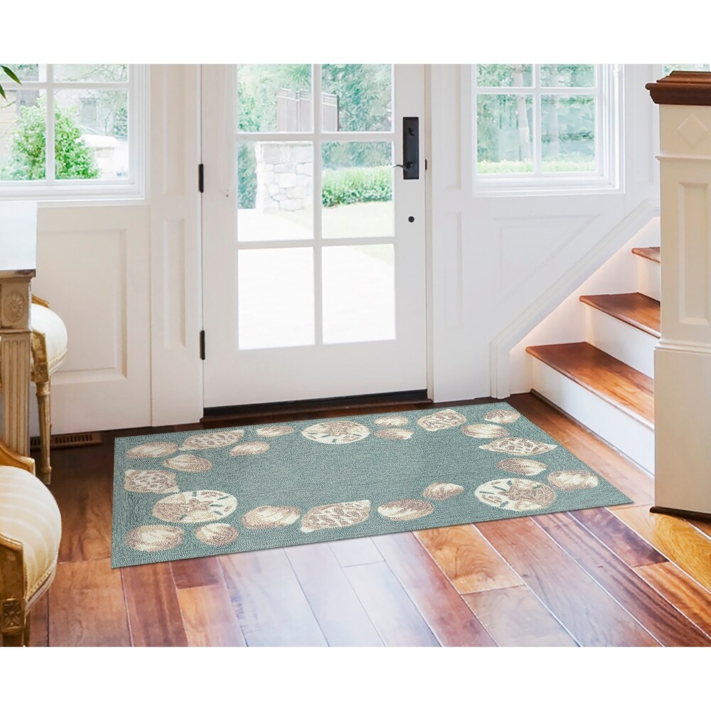 Liora Manne Capri Seashell Border Indoor/Outdoor Rug Aqua