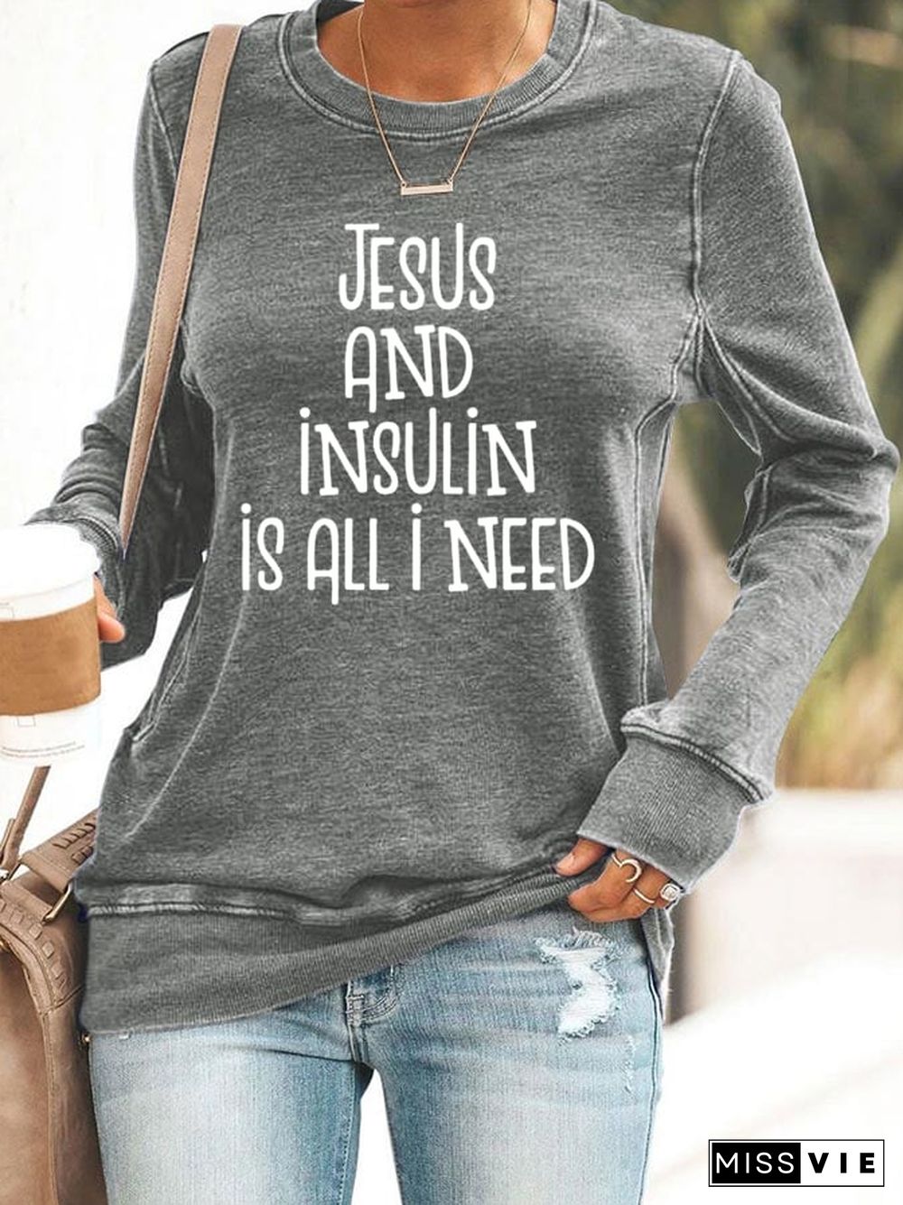 Women's Jesus And Insulin Is All I Need Printed Casual Hoodie