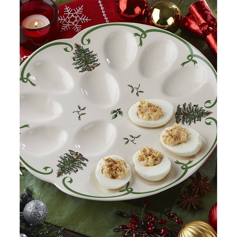 Spode Christmas Tree Devilled Egg Dish   13 inch