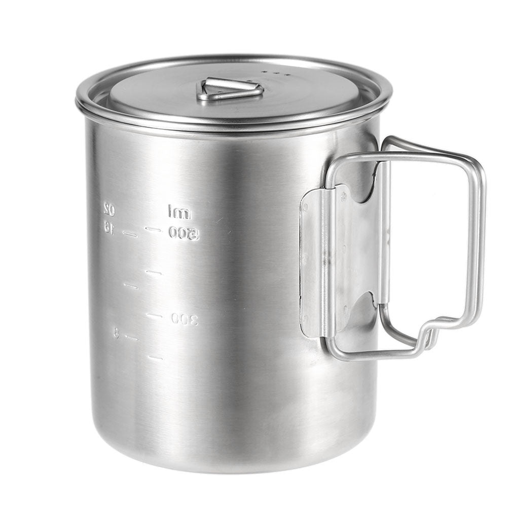 Lixada 750ml Cup Outdoor Stainless Steel Water Cup Mug with Foldable Handles and Lid for Camping Hiking Backpacking