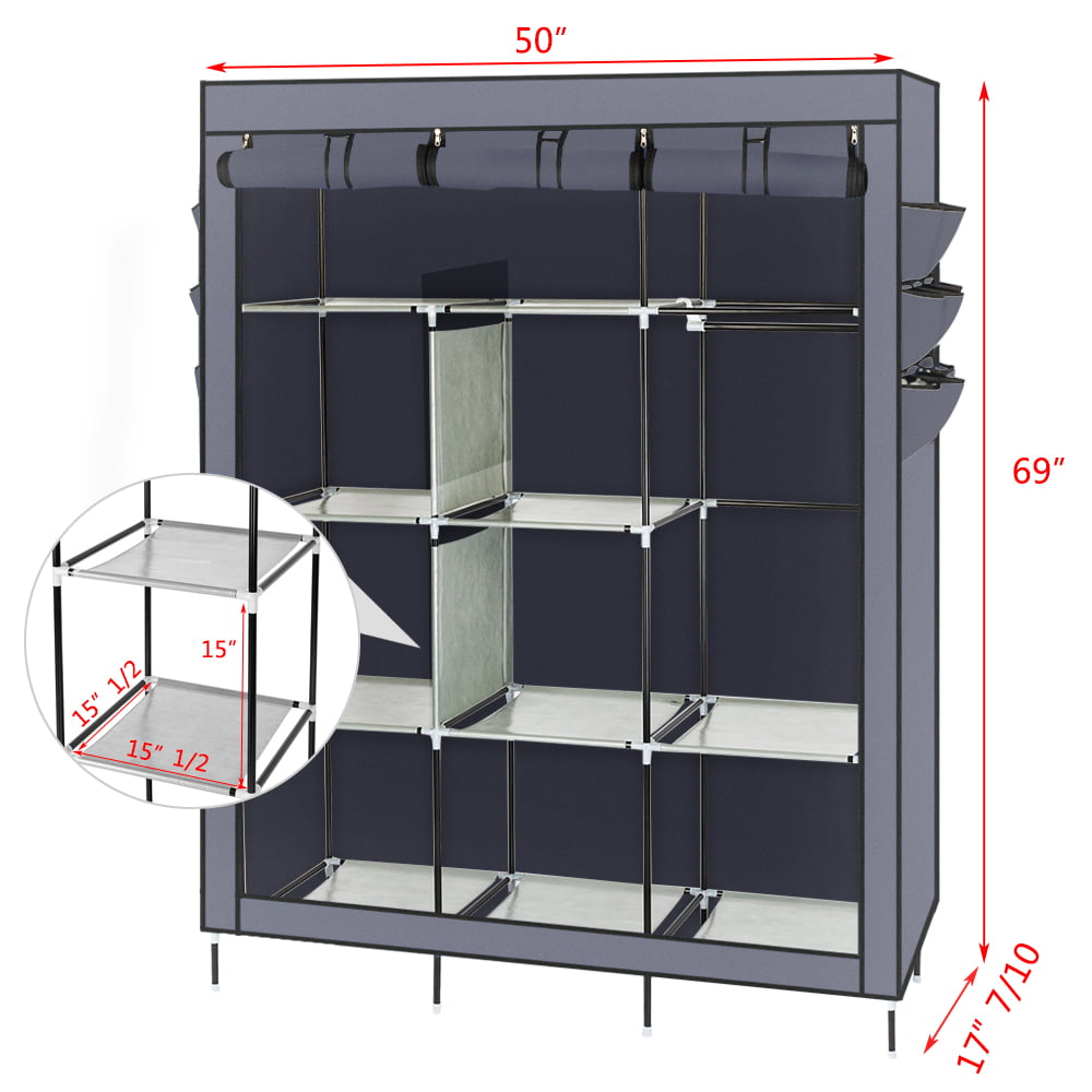 UBesGoo Portable Closet Storage Organizer Wardrobe Clothes Rack Shelves Gray