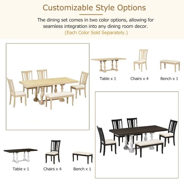 Extendable Dining Table Set with Removable Leaf，Padded Chairs and Bench