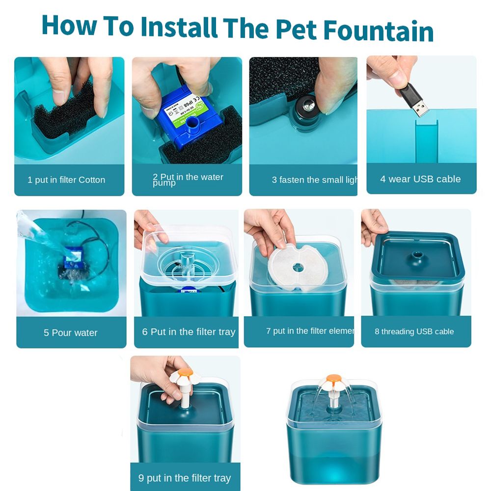 Adjustable Mute Detachable With LED Light Smart Pet Water Dispenser Pet Water Drinker Cat Automatic Feeder Circulating Water GREY