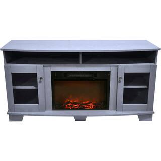 Hanover Glenwood 59.1 in. W Freestanding Electric Fireplace TV Stand in Slate Blue with Charred Log Display FS6022-1BSBL1