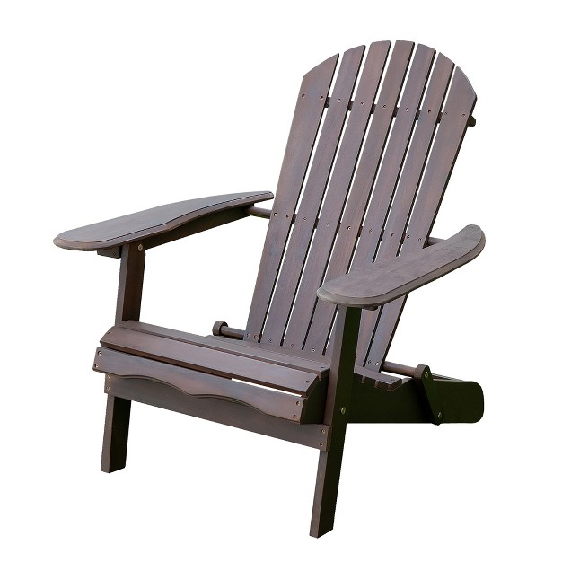 Merry Products Real Acacia Hardwood Flat Folding Adirondack Patio Chair With Tall Backrest Curved Seat And Wide Armrests Dark Stain