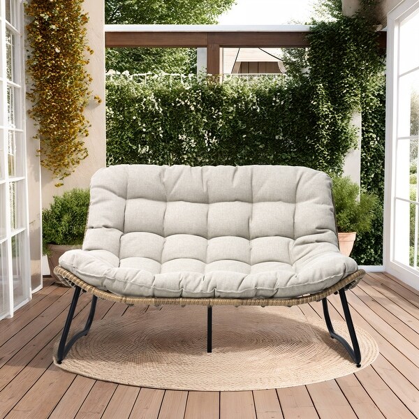 Pellebant Double Papasan Chair Loveseat with Beige Cushion For Indoor and Outdoor Use