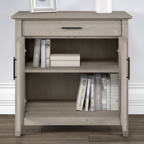 Bush Furniture Key West Secretary Desk with Storage and 5 Shelf Bookcase in Washed Gray