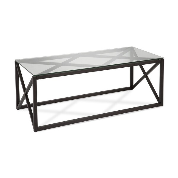 Dixon Geometric X-Base Metal and Glass Coffee Table (Optional Finishes)