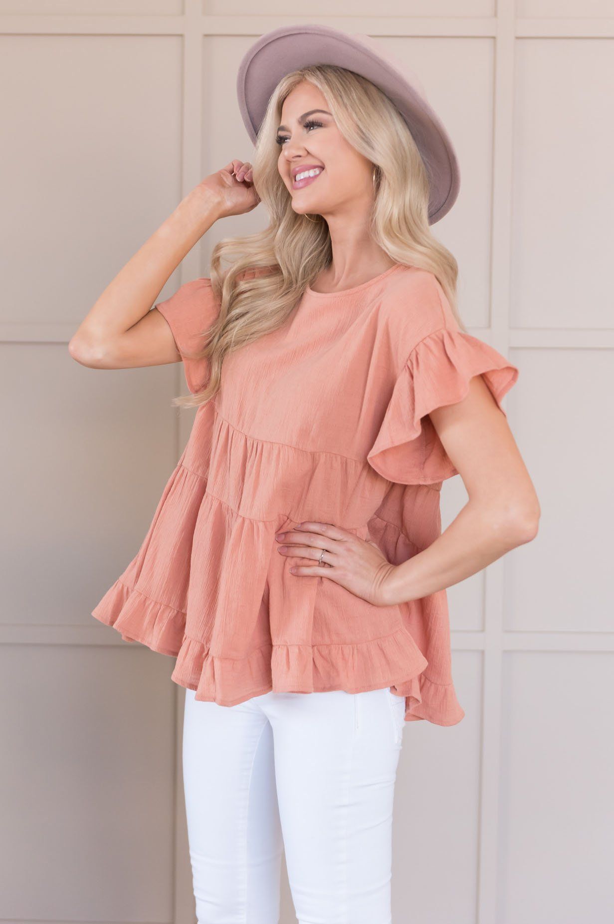 Oh So Thoughtful Modest Tiered Blouse