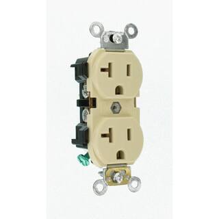 Leviton 20 Amp Industrial Grade Heavy Duty Self Grounding Duplex Outlet Ivory R71-05352-0IS