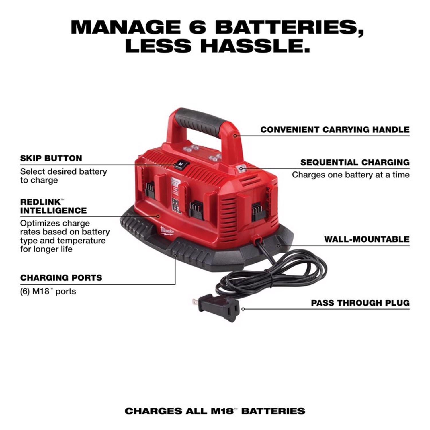 MW M18 18 V Lithium-Ion 6-Port Sequential Charger 1 pc