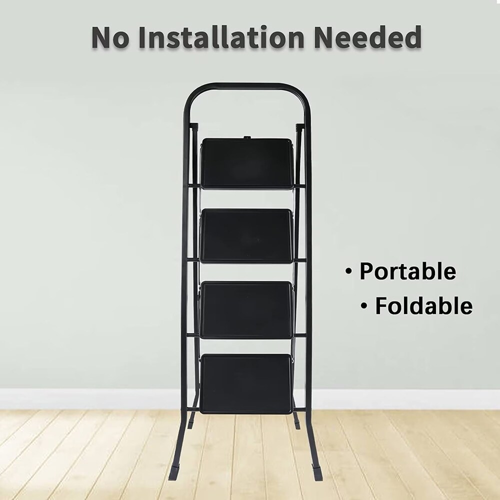 4 Step Ladder Portable Tool Ladder  Folding Step Stool with Wide Anti Slip Pedal Sturdy Steel Ladder  Convenient Handgrip