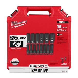 MW SHOCKWAVE 12 in. Drive Metric Deep Well 6 Point Impact Socket Set (14-Piece) 49-66-7014