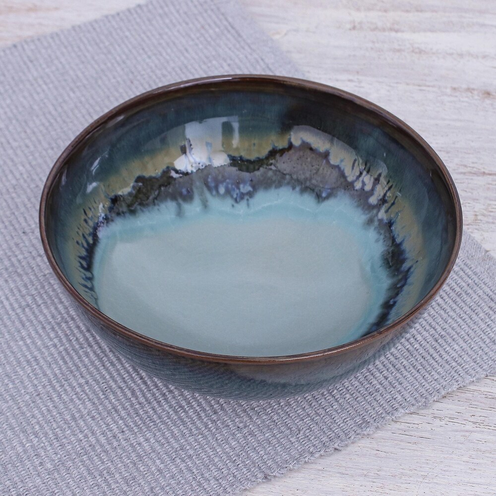 Novica Handmade Blue Crush Ceramic Soup Bowl