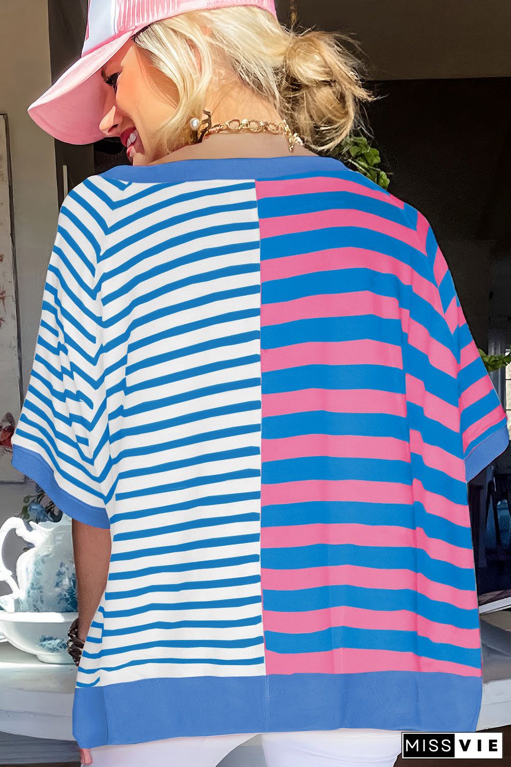 Stripe Contrast Patchwork Oversized T Shirt