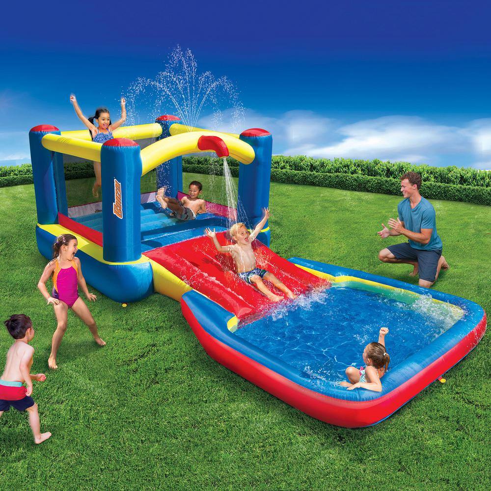 BANZAI Bounce N Splash Multi-Colored Water Park Aquatic Activity Play Center with Slide BAN-35533