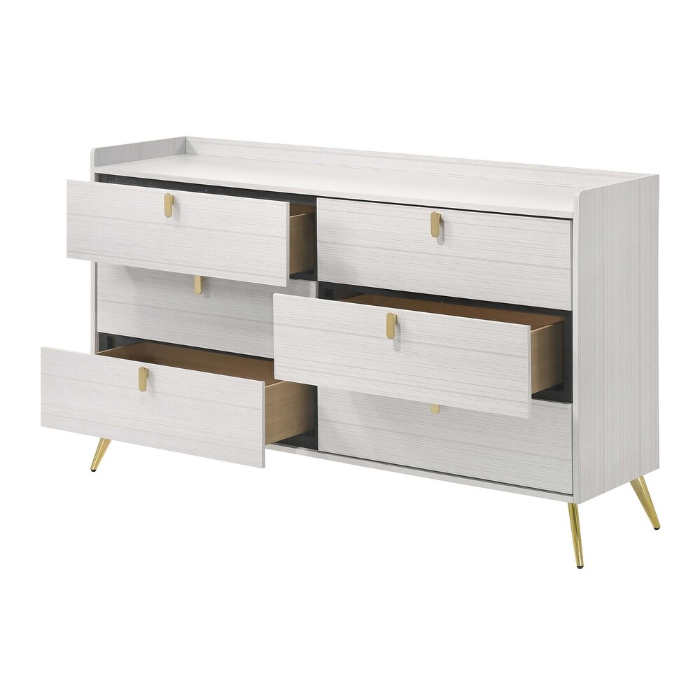 Sampson White and Gold 6 drawer Dresser