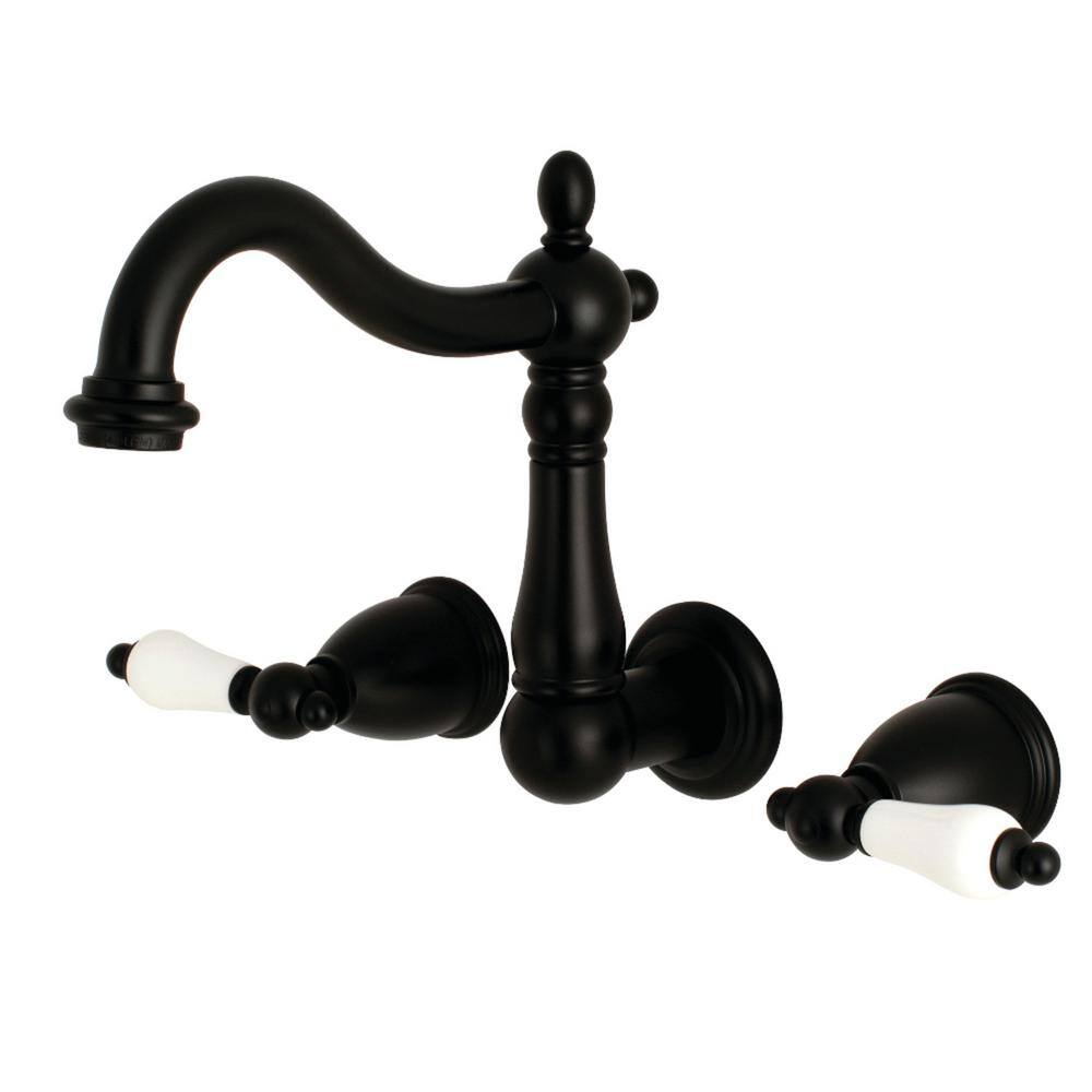 Kingston Brass Victorian 2-Handle Wall Mount Bathroom Faucet in Matte Black HKS1250PL