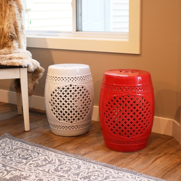 Sunnydaze Marrakesh Lattice Ceramic Decorative Garden Stool