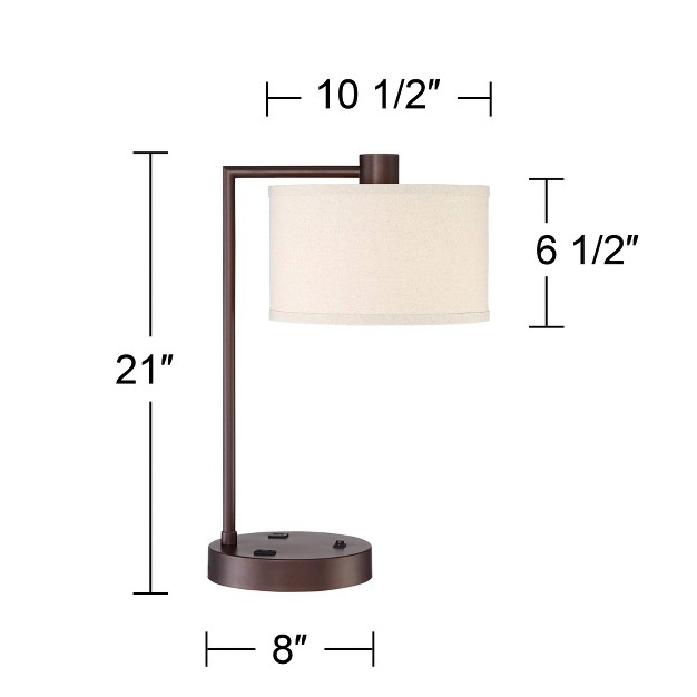 High Bronze With Usb And Ac Power Outlet In Base White Linen Drum Shade For Bedroom Living Room Office Family