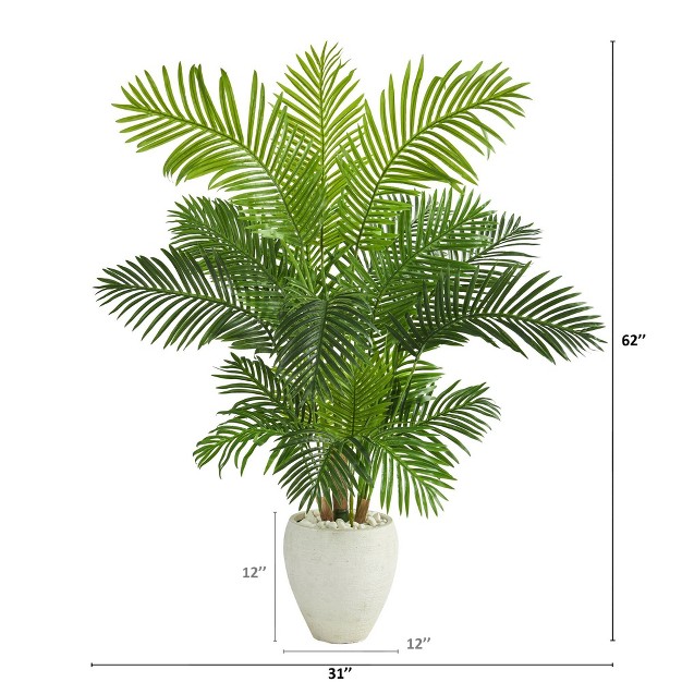 Nearly Natural 62-in Hawaii Palm Artificial Tree In White Planter