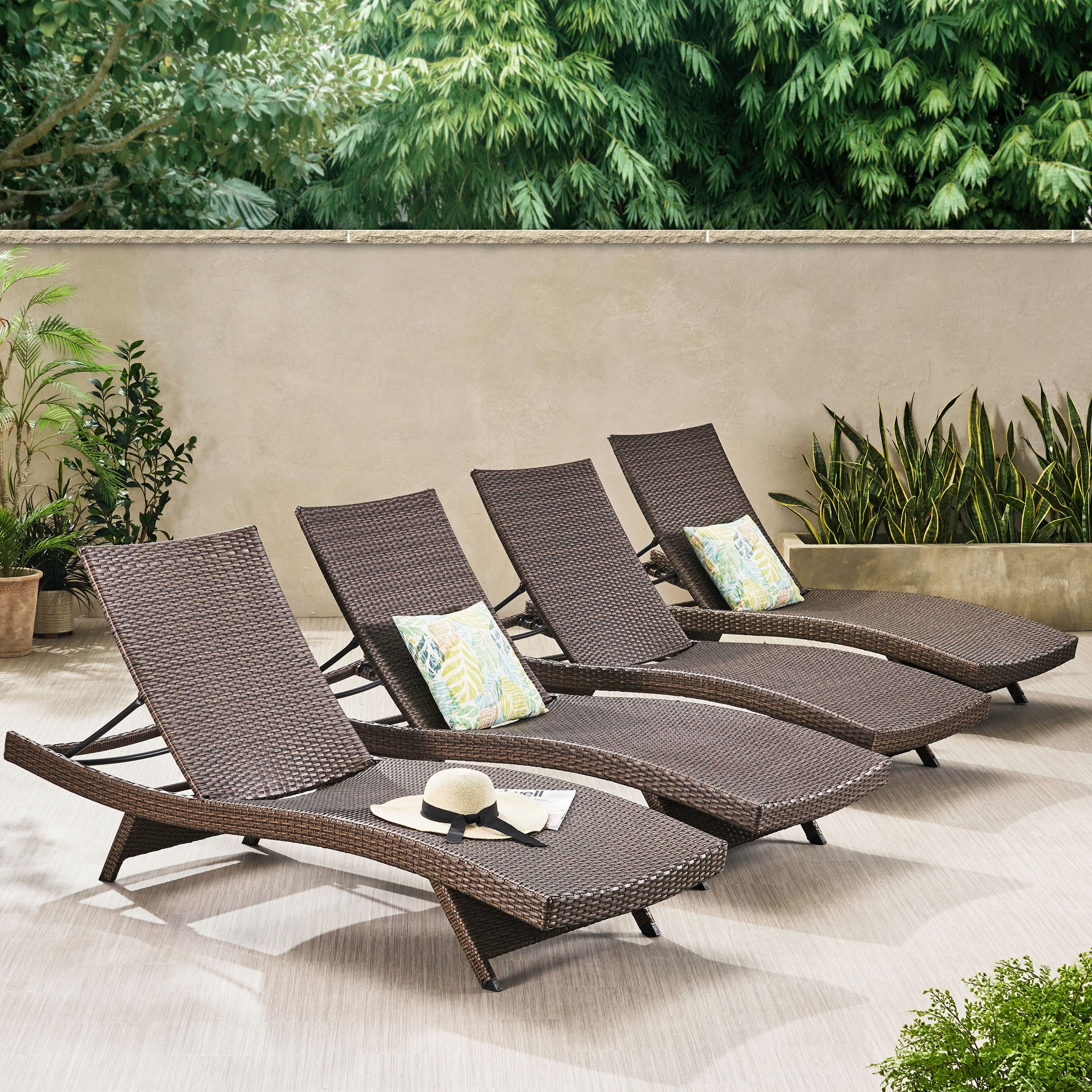 Thira Outdoor Modern Adjustable Wicker Chaise Lounge Chair