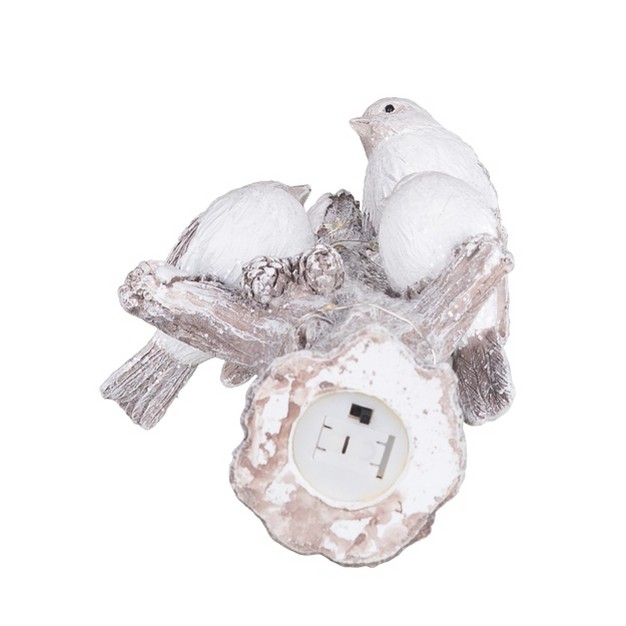 Transpac Resin 11 In Silver Christmas Light Up Glitter Winter Bird Figurine