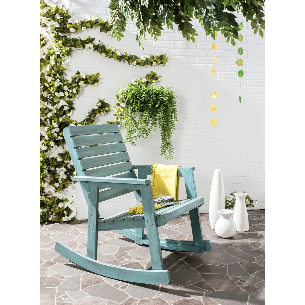 SAFAVIEH Outdoor Living Alexei Beach House Blue Rocking Chair   24.4\