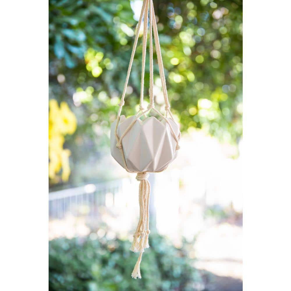 Flora Bunda 5 in. Matte White Ceramic Macrame Hanging Planter EM1882E-MTWH