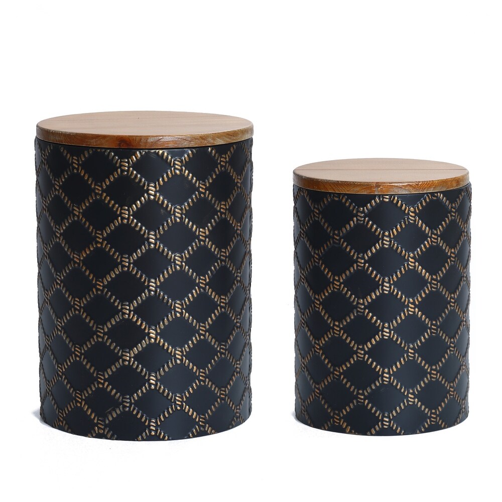 Set of 2 Metal Round Side and End Tables with Enclosed Storage