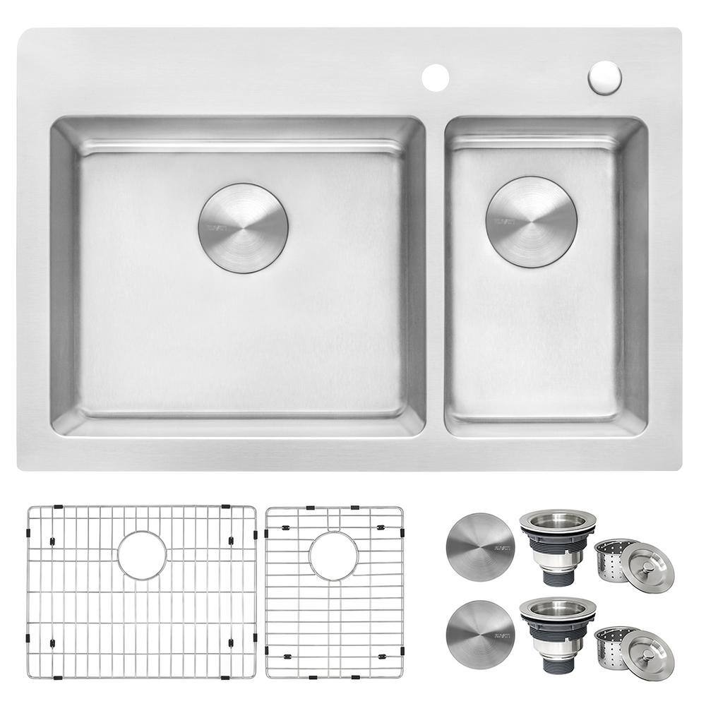 Ruvati 33 in. Double Bowl Drop-in 16-Gauge Stainless Steel Kitchen Sink 7030 RVM5173