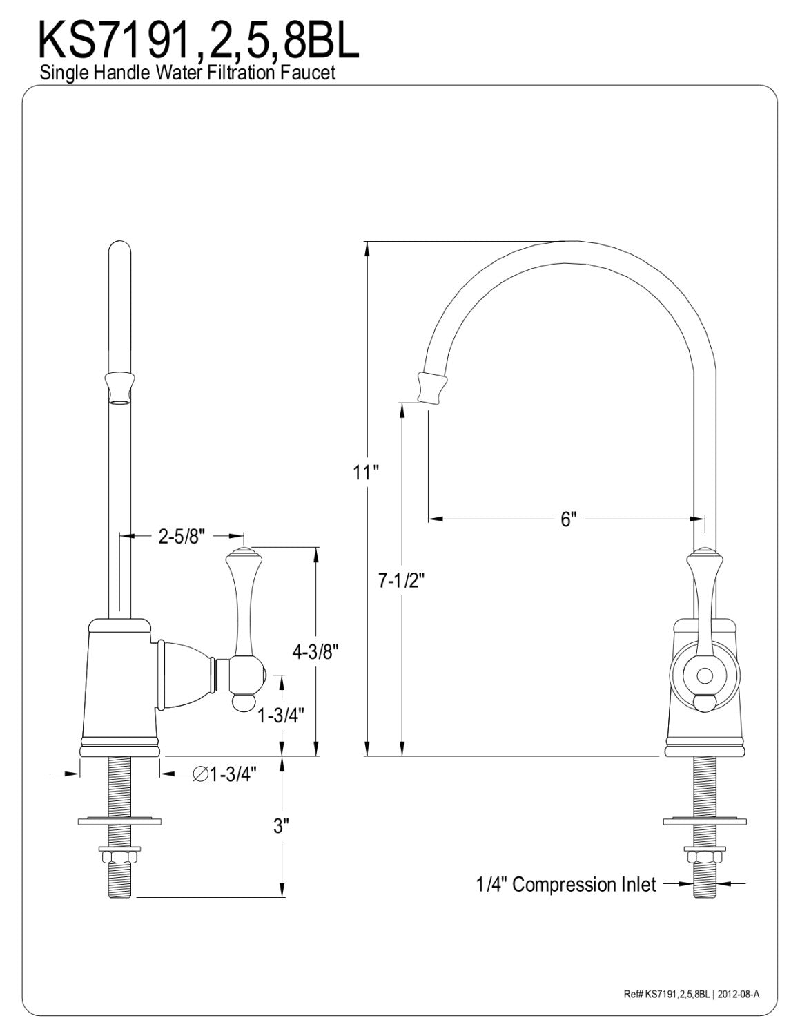 Kingston Brass KS7191BL Vintage Single Handle Water Filtration Faucet， Polished Chrome