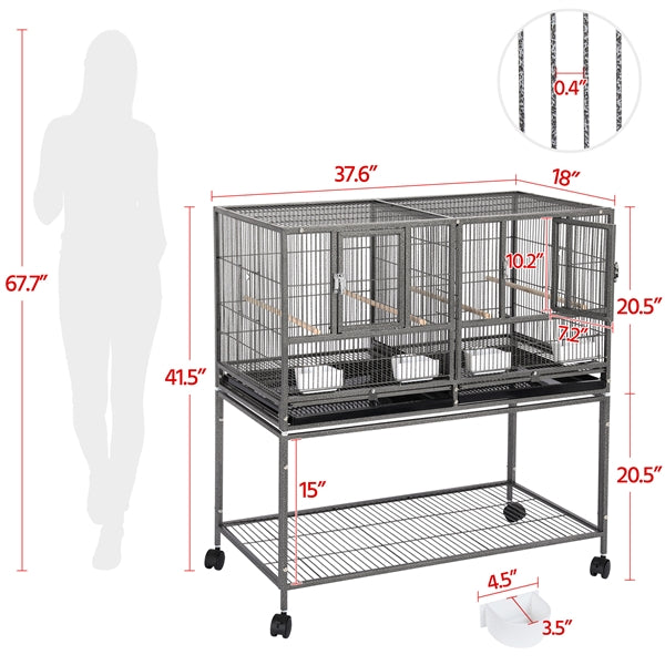 Topeakmart Stackable Metal Wide Bird Cage Divided Bird Breeder Cage with Rolling Stand for Finch Canaries Parakeets Cockatiels Budgies Black