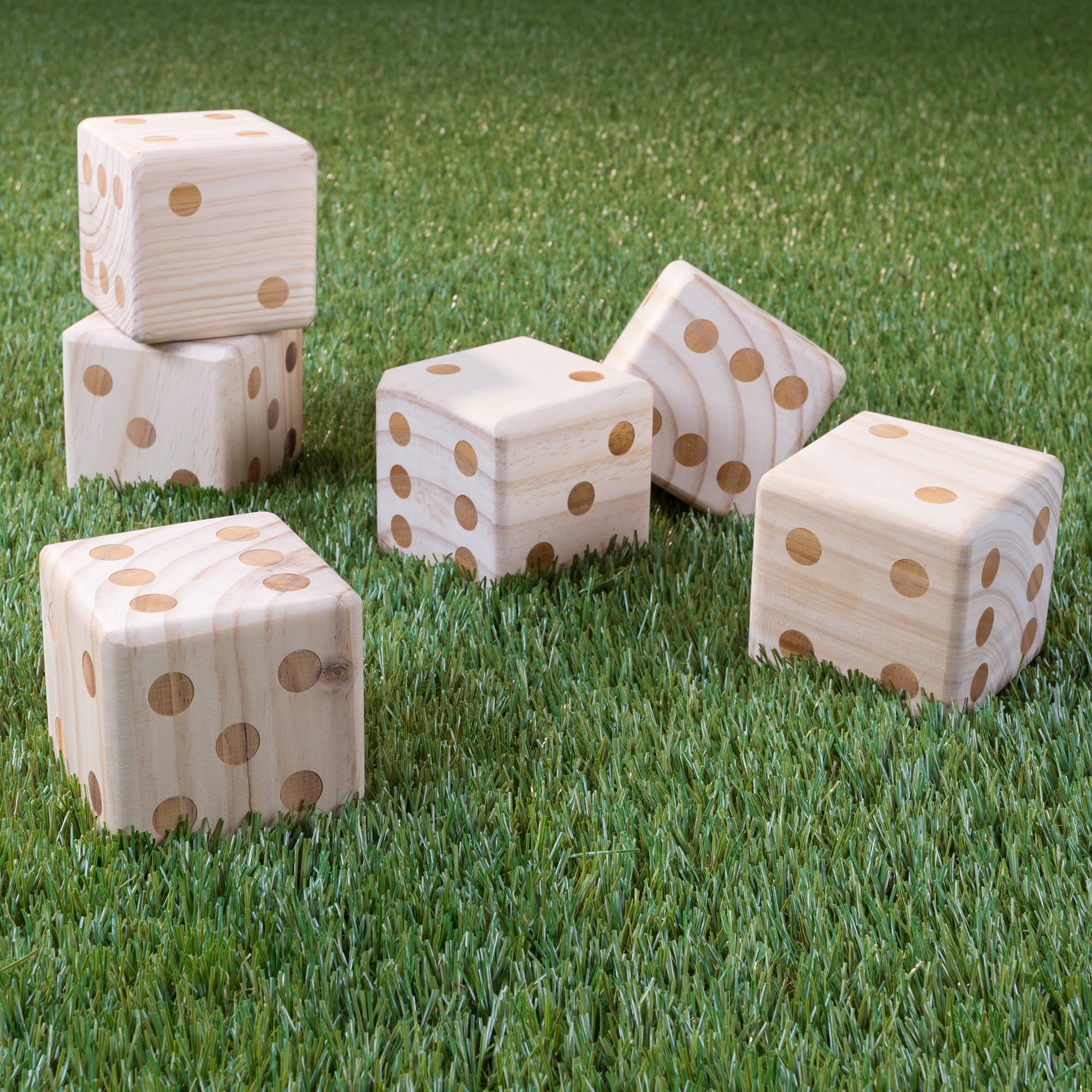 Giant Wooden Yard Dice Outdoor Lawn Game， 6 Playing Dice with Carrying Case for Kids and Adults by Hey! Play!