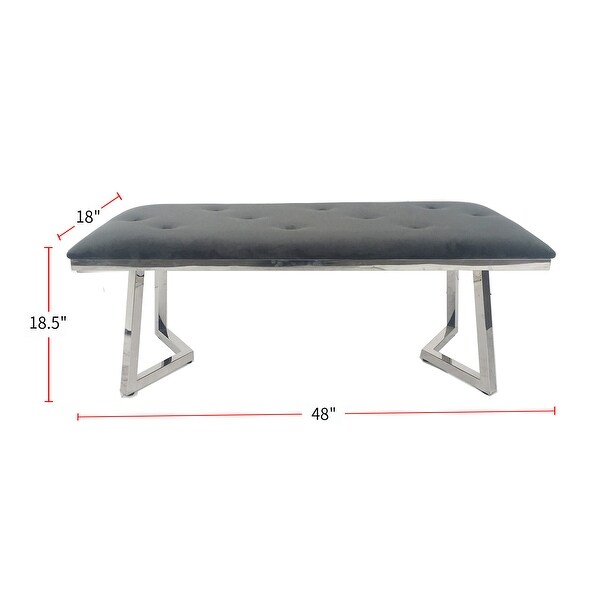 Velvet Dining Bench in Gray Finish