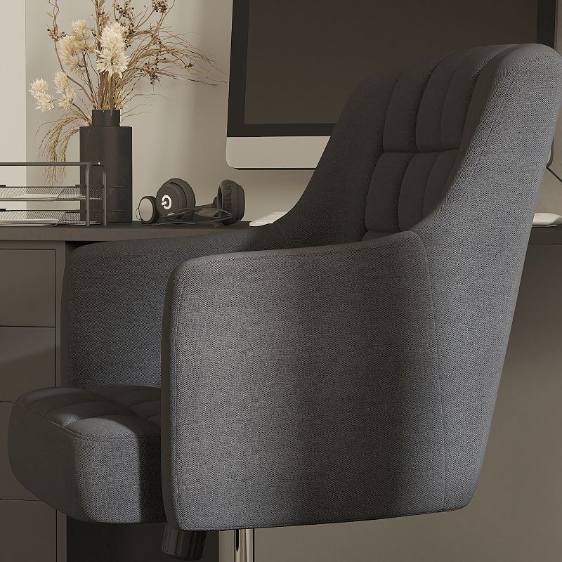 Merrick Lane Henry Ergonomic Mid-Back Home Office Chair with Tufted Black Fabric Upholstery and Swivel Height Adjustment