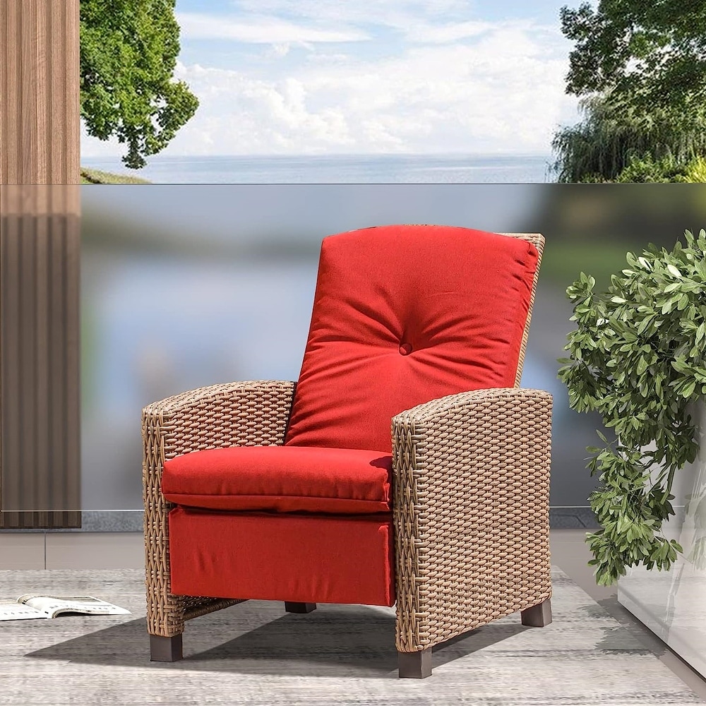 Indoor Outdoor Recliner Wicker Reclining Chair with Cushion